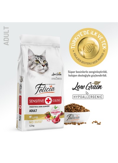 Felicia 12 Kg Kolajenli Kuzulu Az Tahıllı Yetişkin Kedi Maması HypoAllergenic Kedi Maması