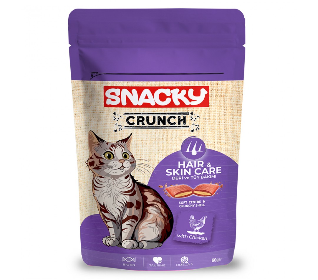 Snacky Kedi Crunch Ödül Hair-Skin Tavuklu 60gr