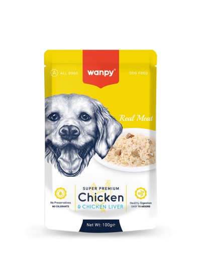 Wanpy Pouch Tavuk&Ciğer Yaş Köpek Maması 100g 