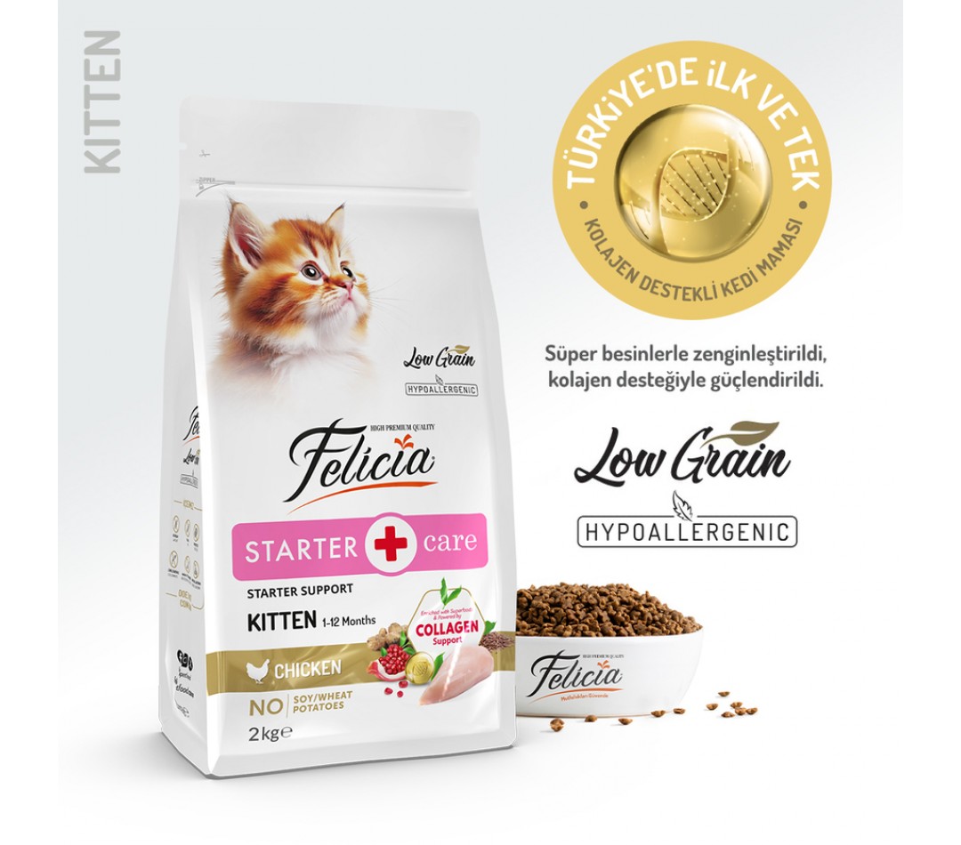 Felicia 2 Kg Kolajenli Tavuklu Az Tahıllı Yavru Kedi Maması HypoAllergenic Kedi Maması
