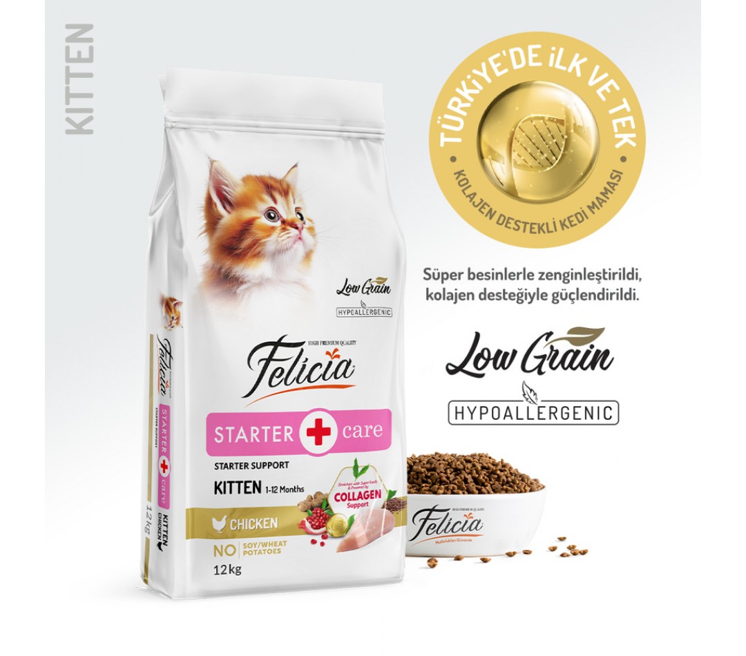 Felicia 12 Kg Kolajenli Tavuklu Az Tahıllı Yavru Kedi Maması HypoAllergenic Kedi Maması