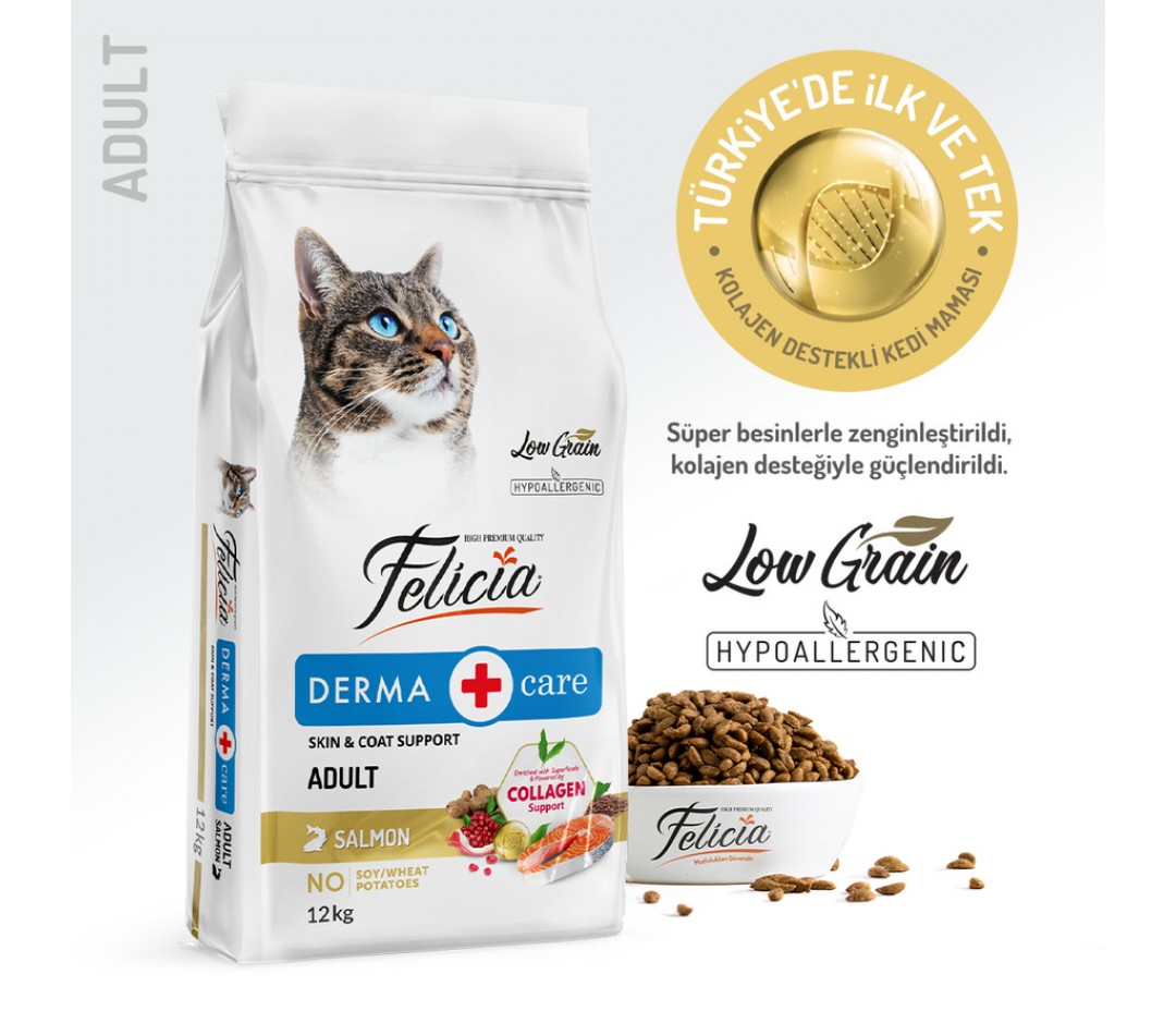 Felicia 12 Kg Kolajenli Somonlu Az Tahıllı Yetişkin Kedi Maması HypoAllergenic Kedi Maması