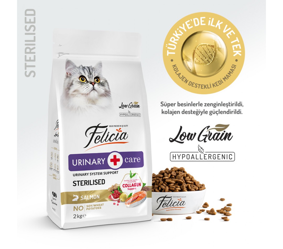 Felicia 2 Kg Kolajenli Somonlu Az Tahıllı Kısırlaştırılmış Kedi Maması HypoAllergenic Kedi Maması