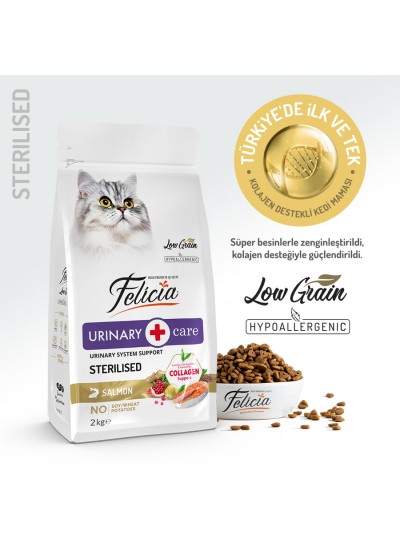 Felicia 2 Kg Kolajenli Somonlu Az Tahıllı Kısırlaştırılmış Kedi Maması HypoAllergenic Kedi Maması