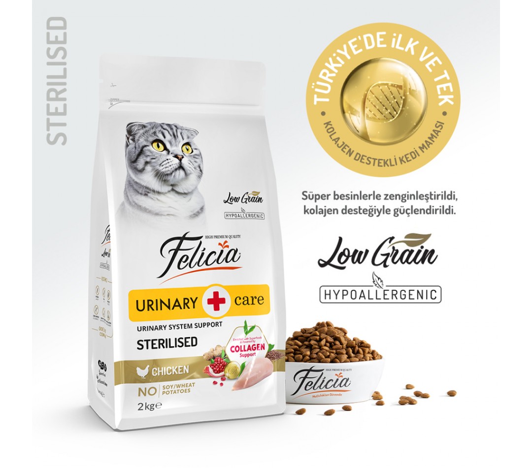 Felicia 2 Kg Kolajenli Tavuklu Az Tahıllı Kısırlaştırılmış Kedi Maması HypoAllergenic Kedi Maması