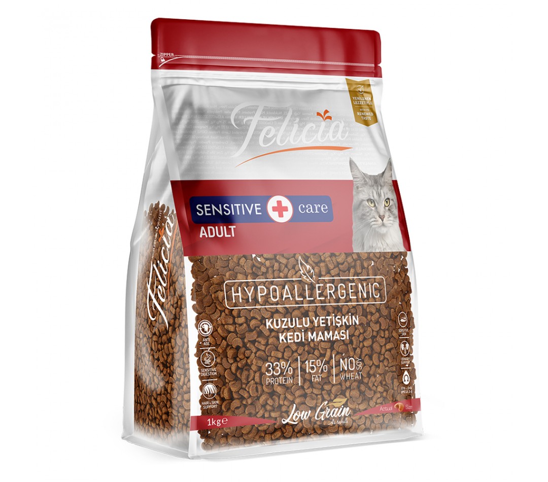 Felicia 5 Kg Kuzulu Az Tahıllı Yetişkin Kedi Maması HypoAllergenic Kedi Maması