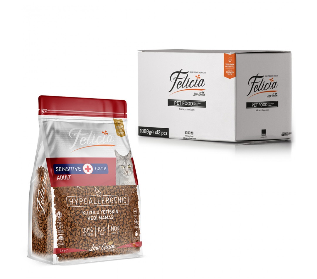 Felicia 12 Kg Kuzulu Az Tahıllı Yetişkin Kedi Maması HypoAllergenic Kedi Maması