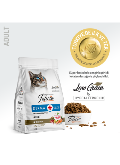 Felicia 5 Kg Kolajenli Somonlu Az Tahıllı Yetişkin Kedi Maması HypoAllergenic Kedi Maması
