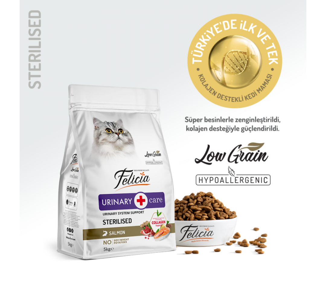 Felicia 5 Kg Kolajenli Somonlu Az Tahıllı Kısırlaştırılmış Kedi Maması HypoAllergenic Kedi Maması