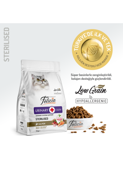 Felicia 5 Kg Kolajenli Somonlu Az Tahıllı Kısırlaştırılmış Kedi Maması HypoAllergenic Kedi Maması