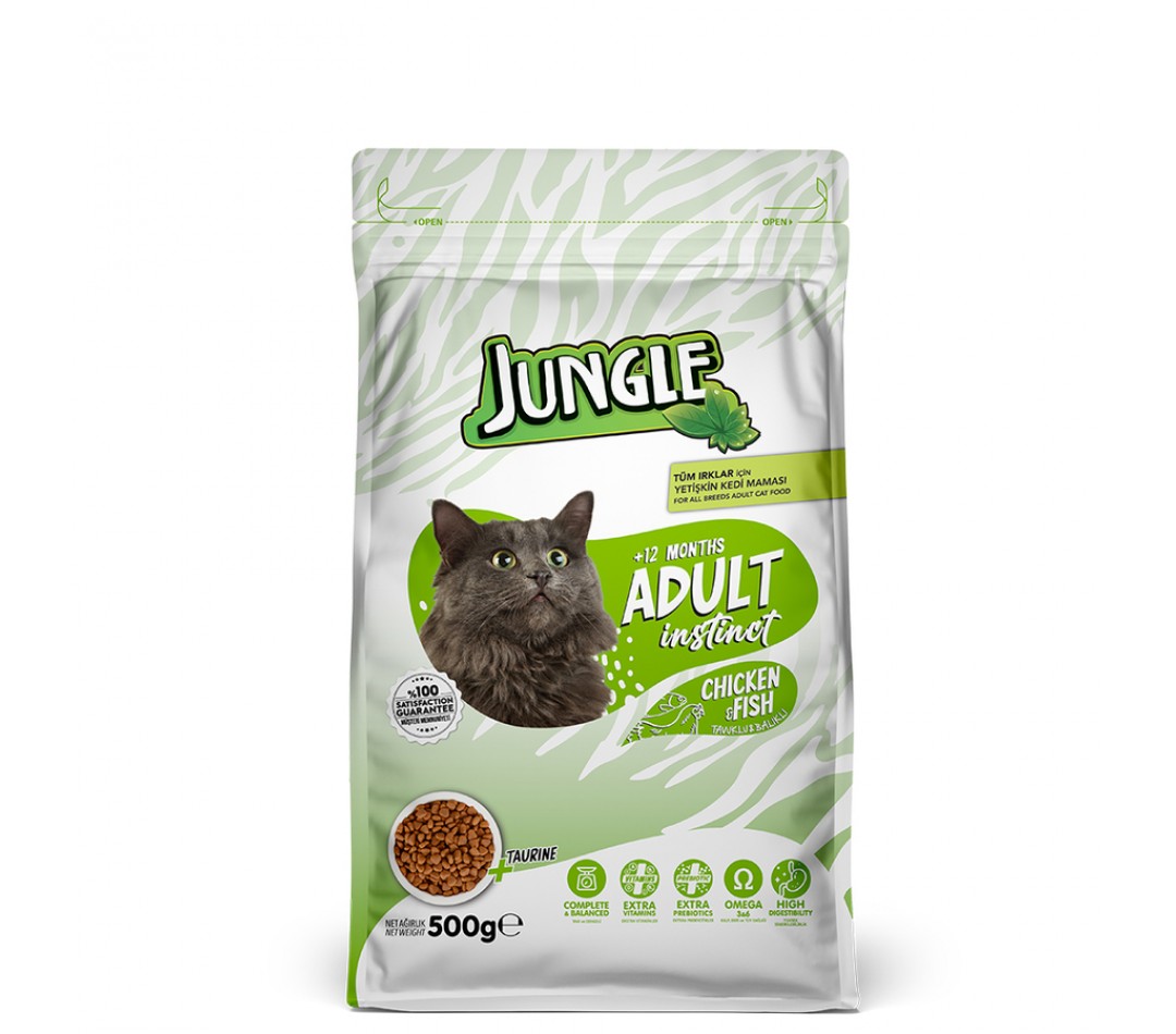 Jungle 500 Gr-8 Adet Tavuk-Balık Yetişkin Kedi Maması