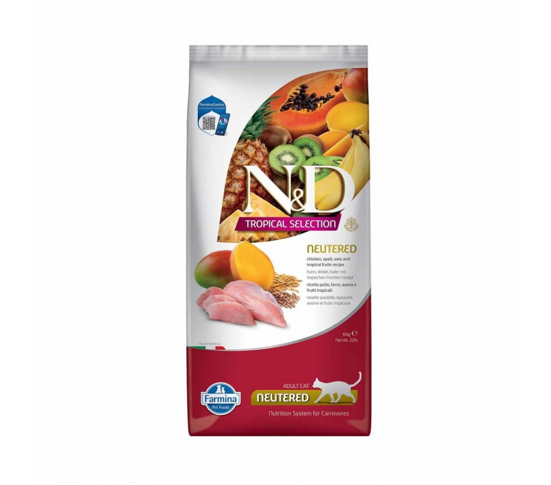 N&D Tropical Selection Düşük Tahıllı Tavuklu ve Tropikal Meyveli Kısırlaştırılmış Kedi Maması 10 kg