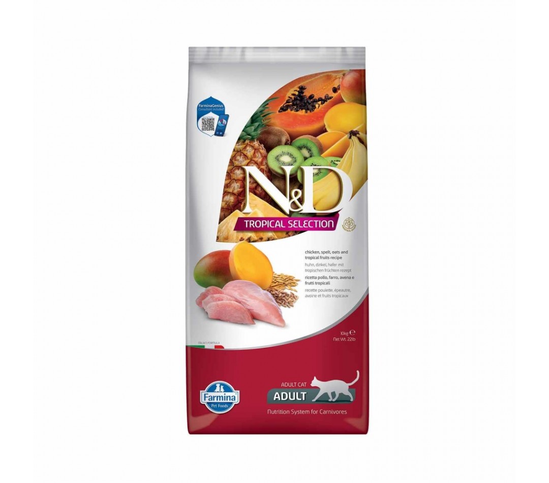 N&D Tropical Selection Düşük Tahıllı Tavuklu ve Tropikal Meyveli Yetişkin Kedi Maması 10 kg