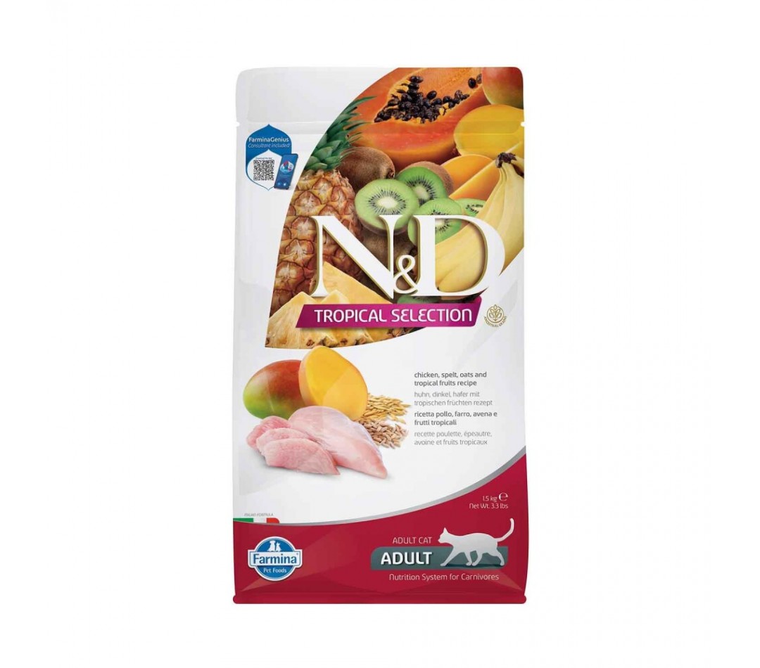 N&D Tropical Selection Düşük Tahıllı Tavuklu ve Tropikal Meyveli Yetişkin Kedi Maması 1,5 kg