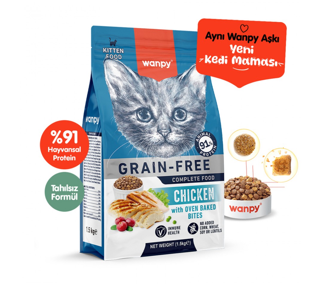 Wanpy Tahılsız Tavuklu Yavru Kedi Maması 1,5 kg
