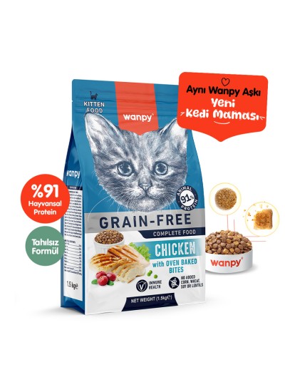Wanpy Tahılsız Tavuklu Yavru Kedi Maması 1,5 kg