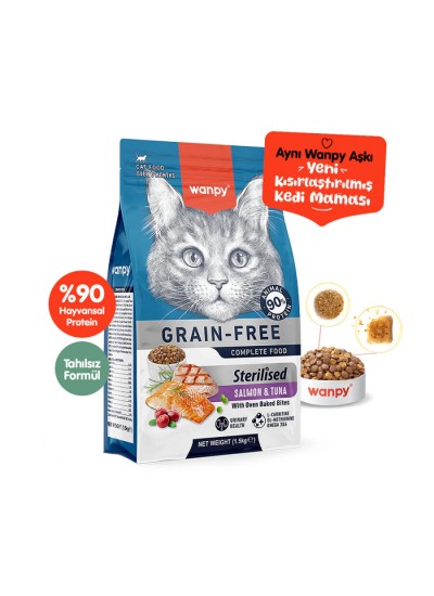 Wanpy Tahılsız Somon&Tuna Kısırlaştırılmış Kedi Maması 1,5 kg