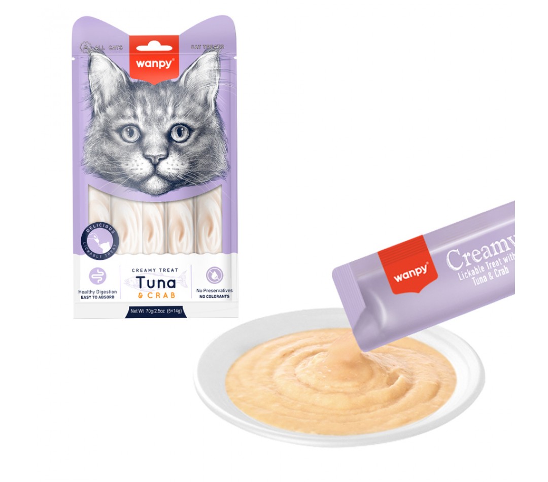 Wanpy Ton Balıklı ve Yengeçli Krema Kedi Ödül Maması 14gr (5'li)