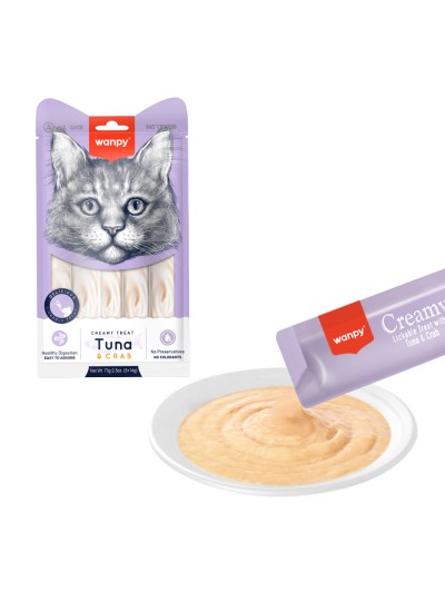 Wanpy Ton Balıklı ve Yengeçli Krema Kedi Ödül Maması 14gr (5'li)