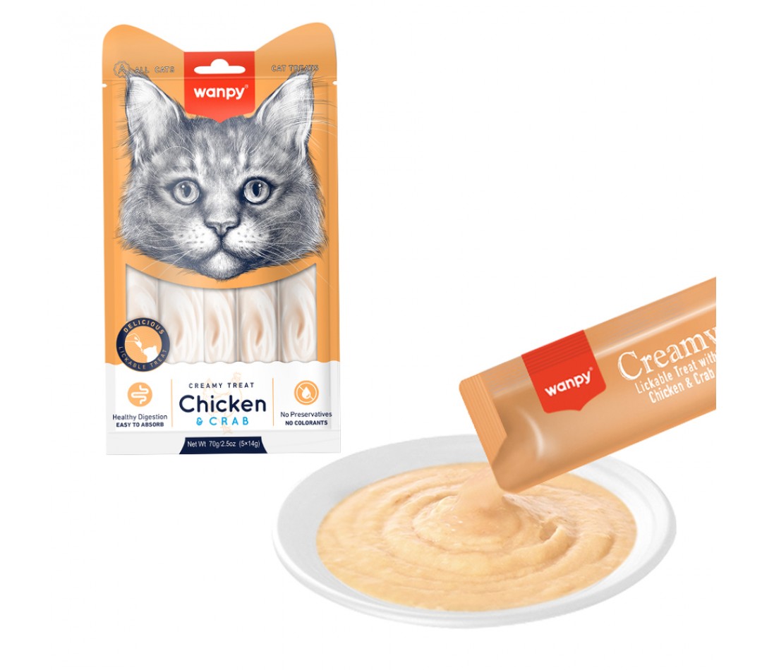 Wanpy Tavuklu ve Yengeçli Krema Kedi Ödül Maması 14gr (5'li)