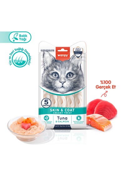 Wanpy Skin&Coat Ton Balığı&Somon Kedi Krema Ödülü 5x14gr